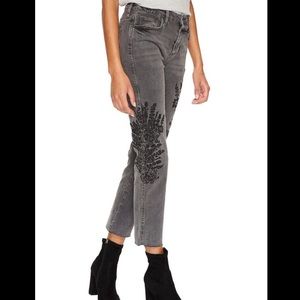 Free People Black Embroidered Jeans